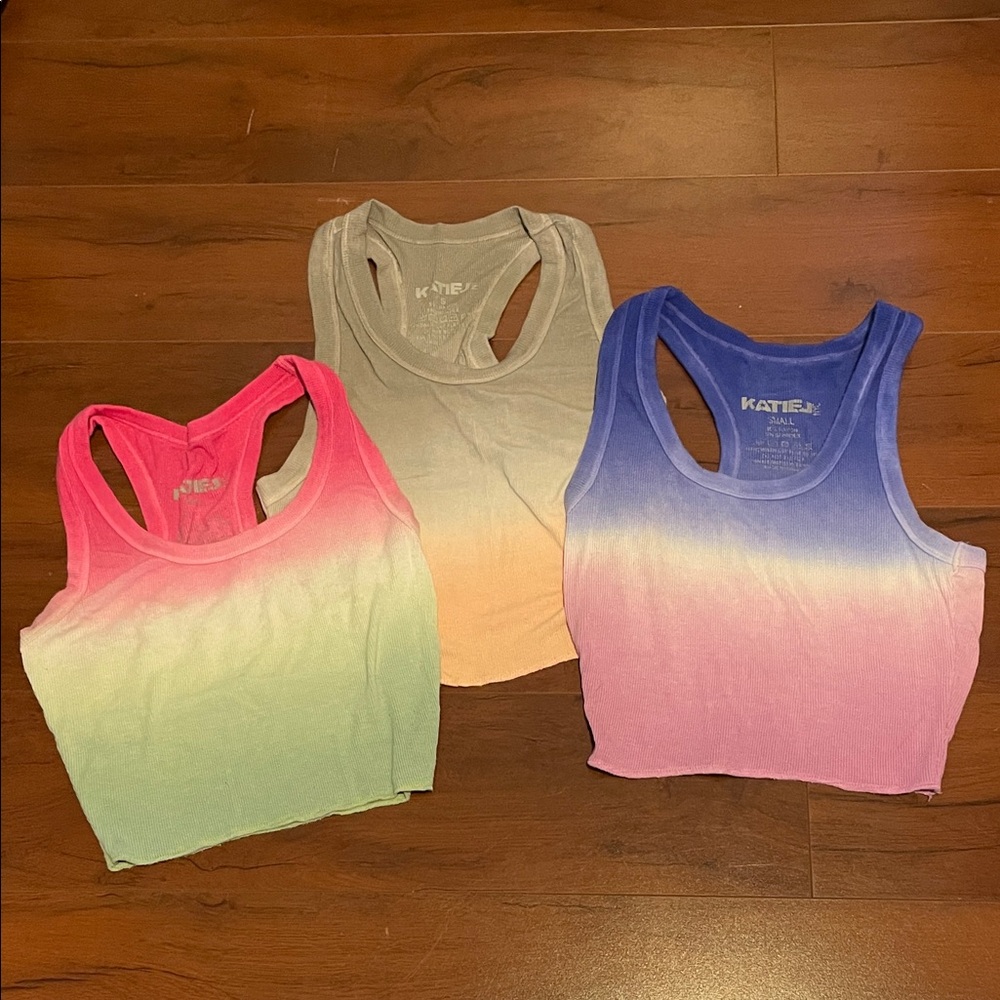 Katie J NYC Ombre Crop Tops - Pink, Gray, Blue